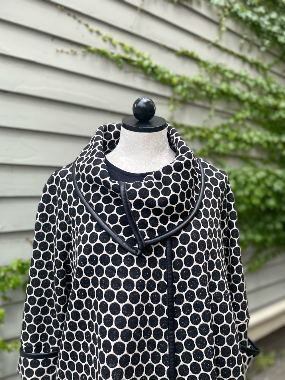 Joseph Ribkoff Black and White Polka Dot Shawl Collar Tunic - Picture 2 of 7